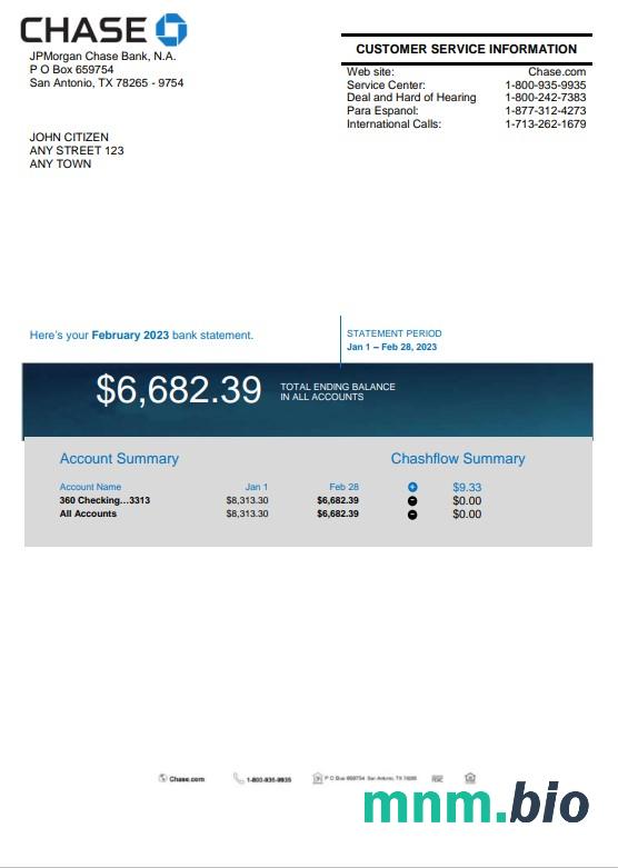 USA Chase wyciąg bankowy Word i szablon PDF, 4 strony